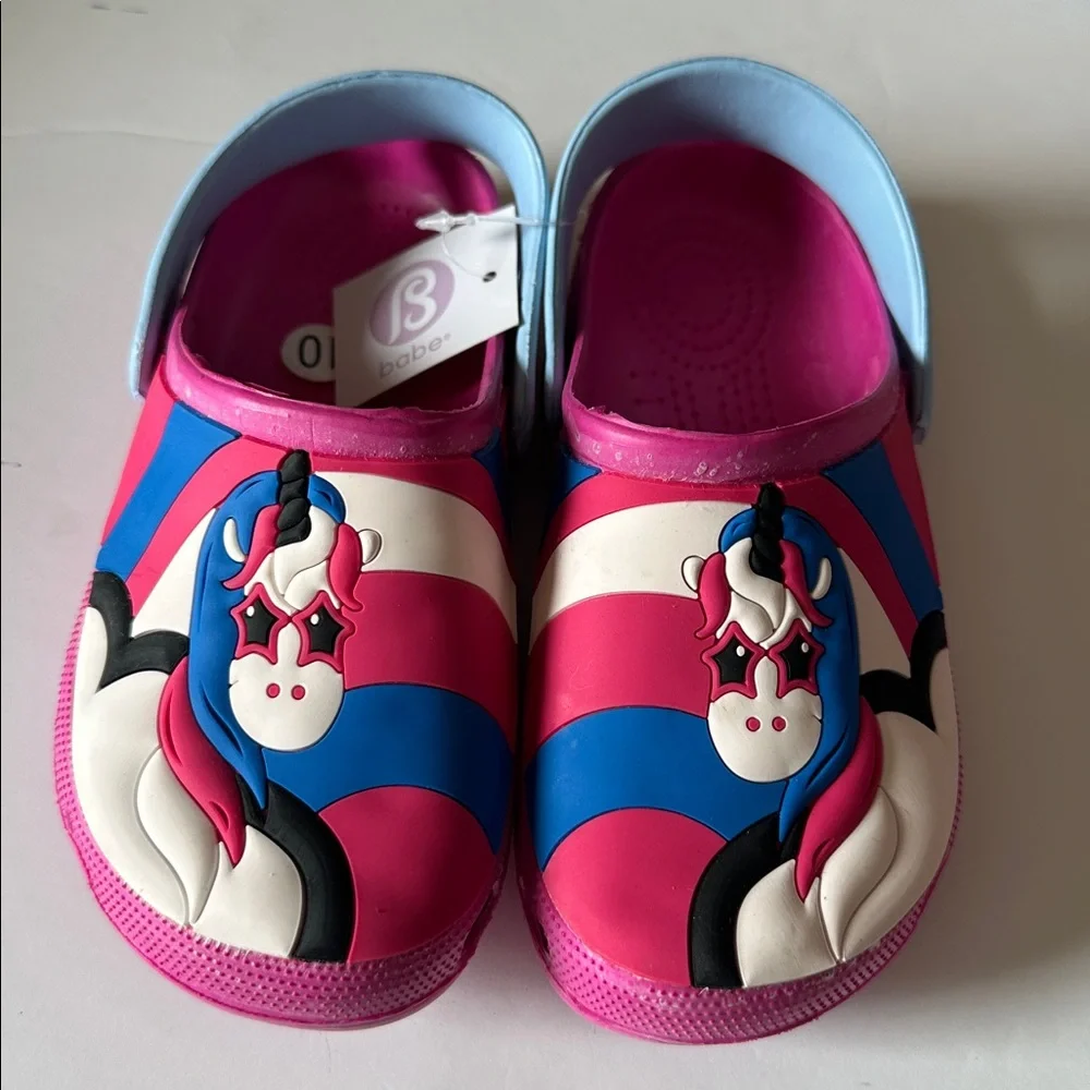 Babe Pink and Blue Unicorn Kids Shoes Sandals Clogs Beach,Pool